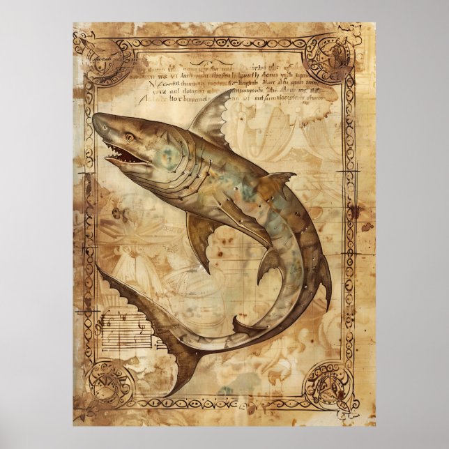Vintage Shark Illustration Poster (Front)