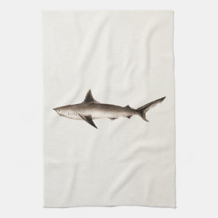 Vintage Shark Illustration - Retro Sharks Template Tea Towel