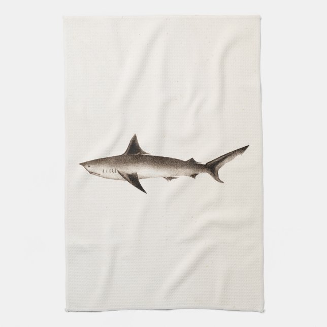 Vintage Shark Illustration - Retro Sharks Template Tea Towel (Vertical)