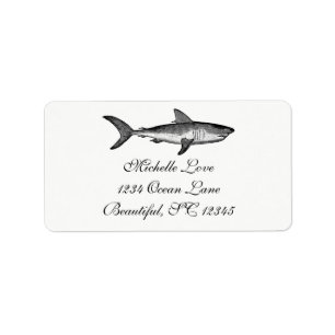 Vintage Shark Ocean Beach Black White Address Label