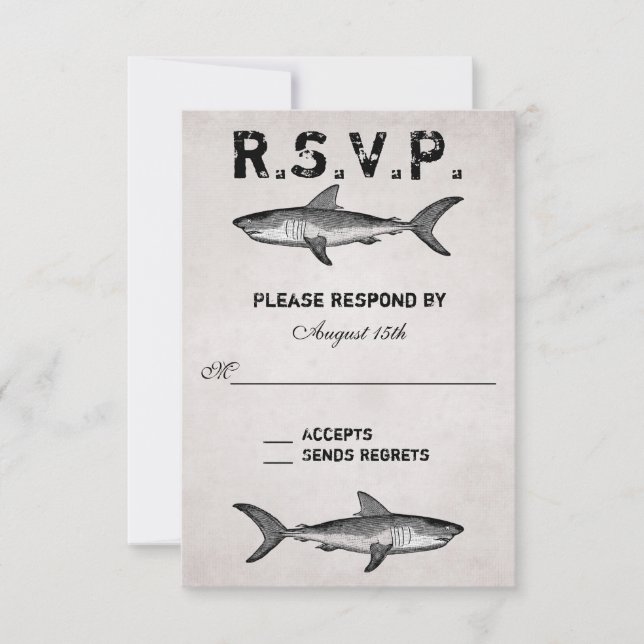 Vintage Shark ~ Ocean Beach Wedding RSVP (Front)
