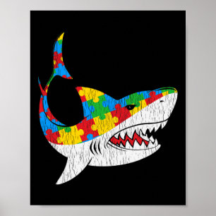 Vintage Shark Puzzle Autistic Kids Autism Awarenes Poster