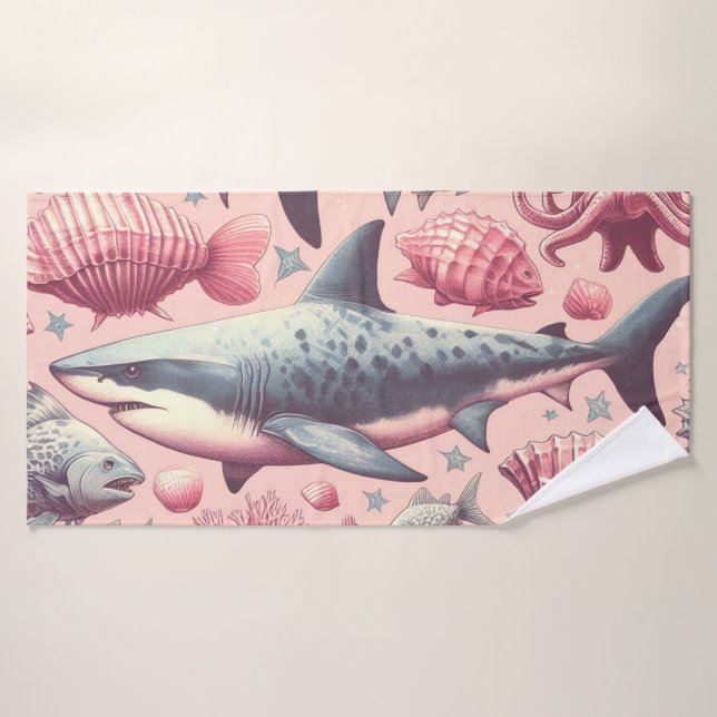 Vintage Shark Seamless Bath Towel (Bath Towel)