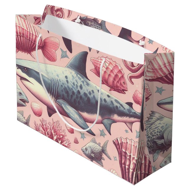 Vintage Shark Seamless Large Gift Bag (Back Angled)