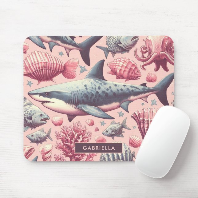 Vintage Shark Seamless Mouse Mat (With Mouse)