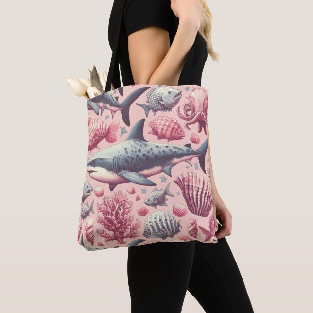 Vintage Shark Seamless Tote Bag (Close Up)