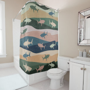 VINTAGE SHARK WAVE  SHOWER CURTAIN