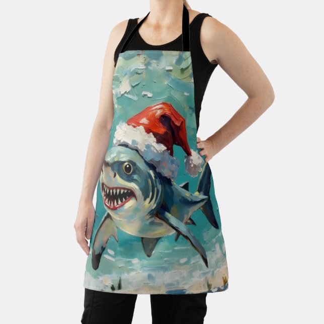 Vintage Shark with Santa Hat Christmas Art Apron (Insitu)