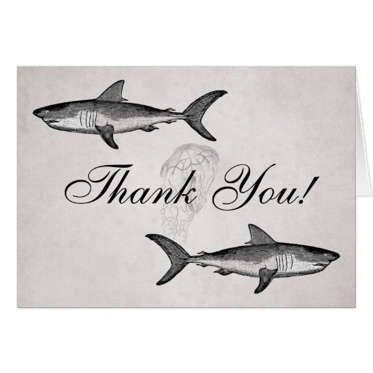 Vintage Sharks and Jellyfish Ocean Beach Thank You Card