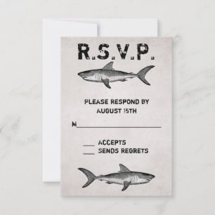 Vintage Sharks ~ Ocean, Beach Shark Wedding RSVP Card