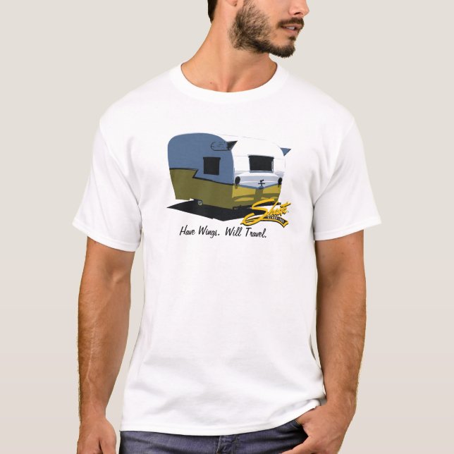 Vintage Shasta Camper Travel Trailer Yellow T-Shirt (Front)