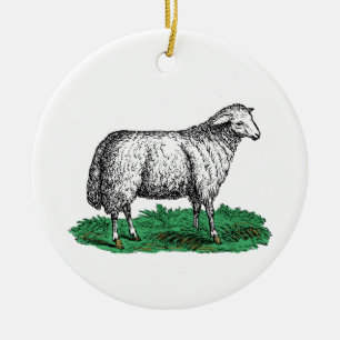 Vintage Sheep Ewe Farm Animals Drawing C Ceramic Tree Decoration