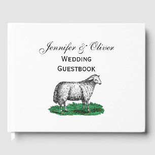 Vintage Sheep Ewe Farm Animals Drawing C Guest Book