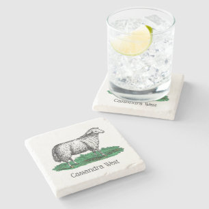 Vintage Sheep Ewe Farm Animals Drawing C Stone Coaster