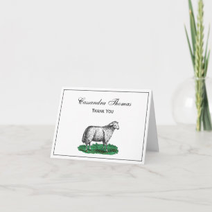 Vintage Sheep Ewe Farm Animals Drawing C Thank You Card