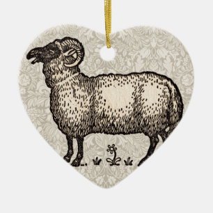 Vintage Sheep Illustration: Farm Classic Art Ceramic Tree Decoration