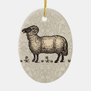 Vintage Sheep Illustration: Farm Classic Art Ceramic Tree Decoration