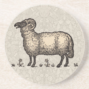 Vintage Sheep Illustration: Farm Classic Art Coaster