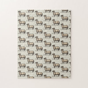 Vintage Sheep Illustration: Farm Classic Art Jigsaw Puzzle
