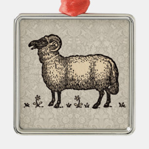 Vintage Sheep Illustration: Farm Classic Art Metal Tree Decoration