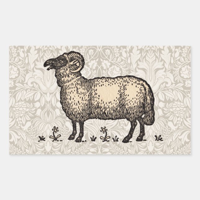 Vintage Sheep Illustration: Farm Classic Art Rectangular Sticker (Front)