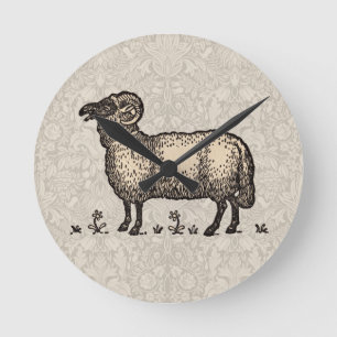 Vintage Sheep Illustration: Farm Classic Art Round Clock