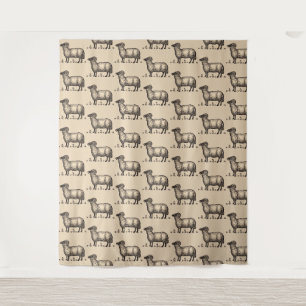 Vintage Sheep Illustration: Farm Classic Art Tapestry