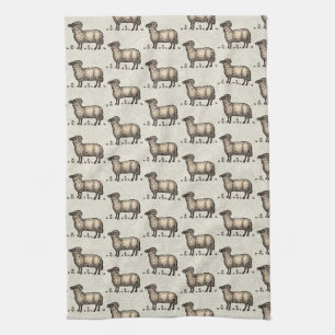 Vintage Sheep Illustration: Farm Classic Art Tea Towel