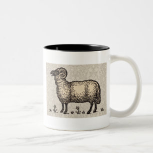 Vintage Sheep Illustration: Farm Classic Art Two-Tone Coffee Mug