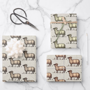 Vintage Sheep Illustration: Farm Classic Art Wrapping Paper Sheet