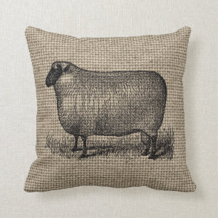 Vintage Sheep on Burlap Cushion