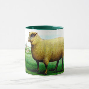Vintage sheep painting lamb in grass pasture  mug