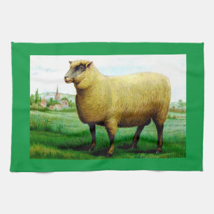 Vintage sheep painting tea towel