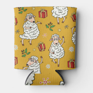 Vintage sheep: pastoral background. can cooler