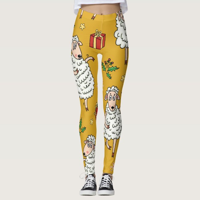 Vintage sheep: pastoral background. leggings (Front)