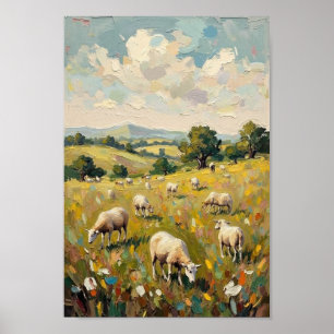 Vintage Sheep Pasture Countryside Art Poster