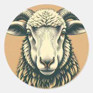 Vintage Sheep Portrait in Rustic Style Classic Round Sticker