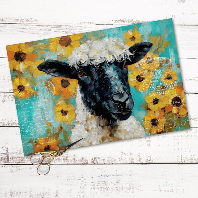 Vintage Sheep Rustic Floral Decoupage  Tissue Paper (Creator Uploaded)