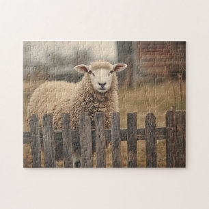 Vintage Sheep Sepia Jigsaw Puzzle