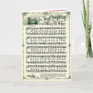 Vintage Sheet Music Hark the Herald Angels Sing  Holiday Card