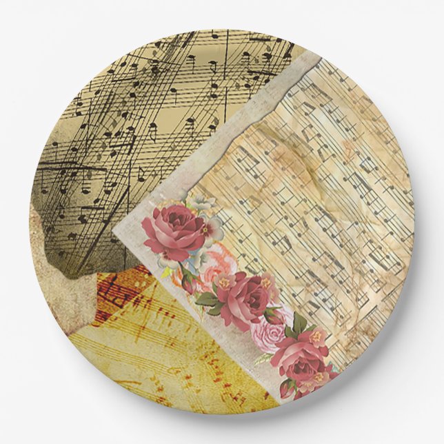 Vintage Sheet Music Musical Notes Paper Plates (Front)