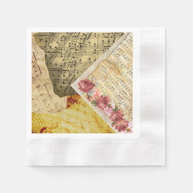 Vintage Sheet Music Musical Notes Piano Rose Napkin (Front)