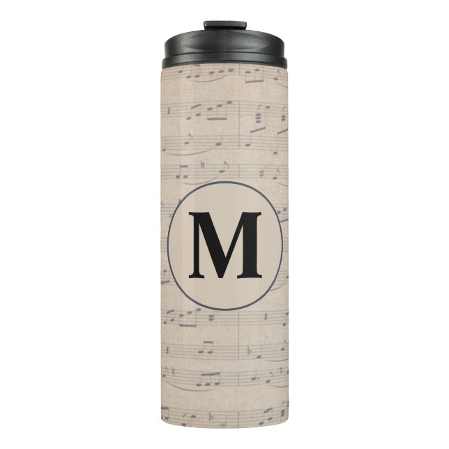 Vintage Sheet Music Note monogram   Thermal Tumbler (Front)