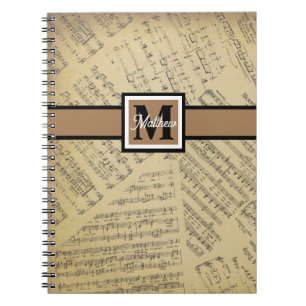 Vintage Sheet Music note Musician Monogram   Notebook