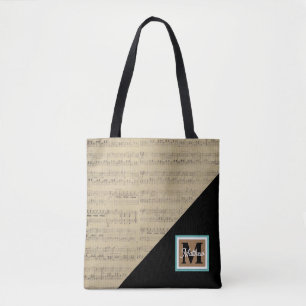 Vintage Sheet Music note Musician Monogram  Tote Bag