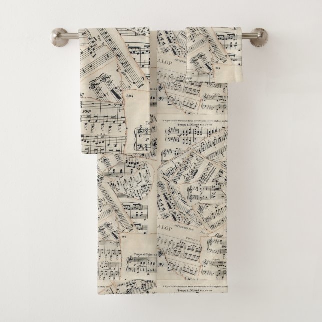 Vintage Sheet Music Paper Collage Bath Towel Set (Insitu)