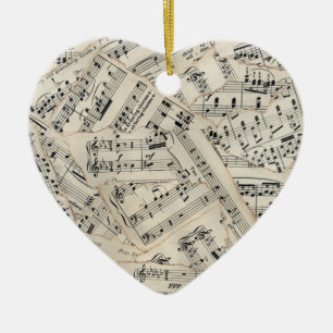 Vintage Sheet Music Paper Collage Ceramic Tree Decoration