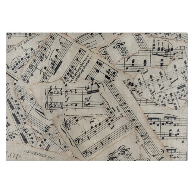 Vintage Sheet Music Paper Collage Cutting Board (Front)