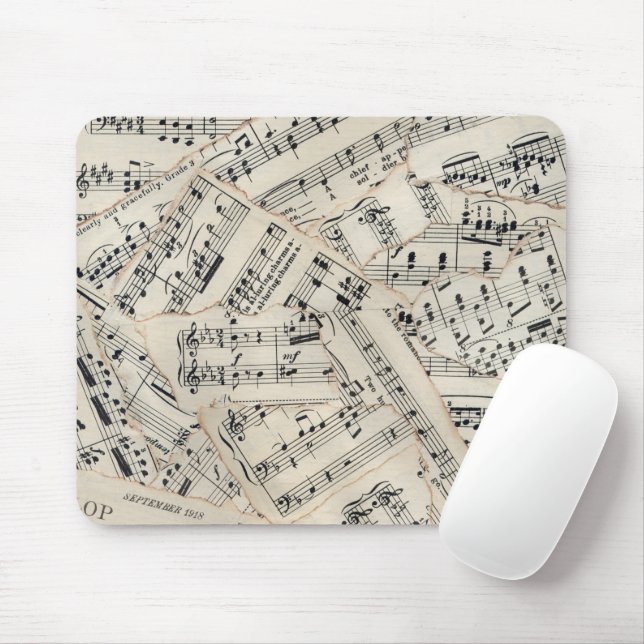 Vintage Sheet Music Paper Collage Mouse Mat (With Mouse)