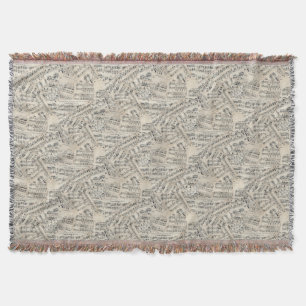 Vintage Sheet Music Paper Collage Throw Blanket